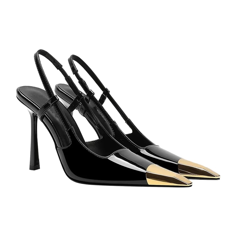 Black Gold-Toe Slingback Stiletto