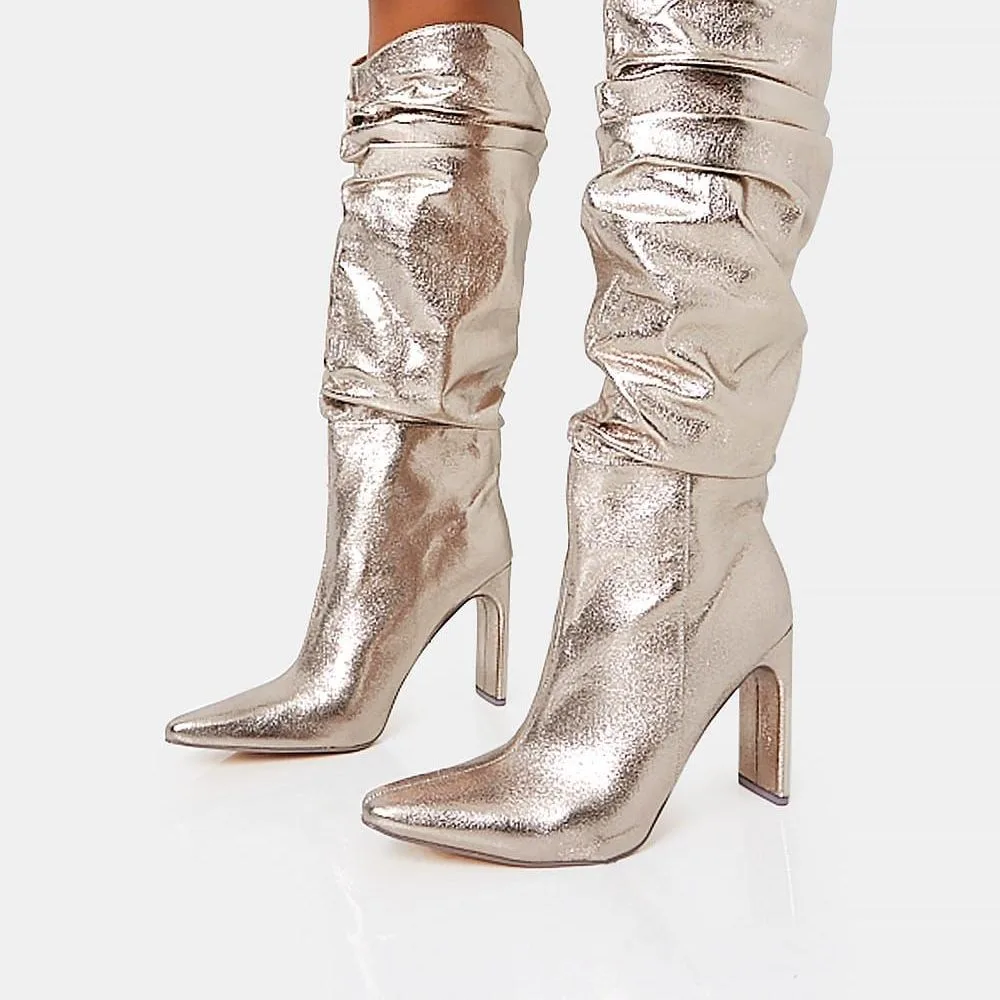 Champagne Crinkle Slouch Boot